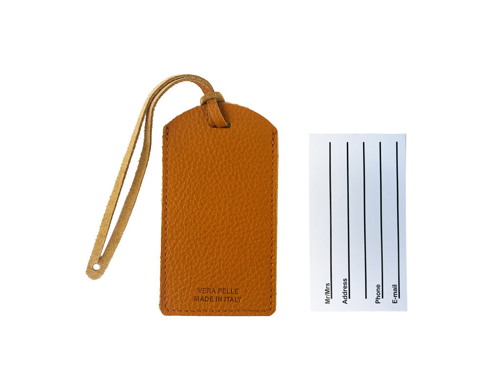K0041LRB | Two-tone Made in Italy luggage tag in full grain genuine leather, dollar grain - Color Orange/Yellow - Size: 6.5 x 12 cm - Packaging: Hard bottom/cover Gift Box