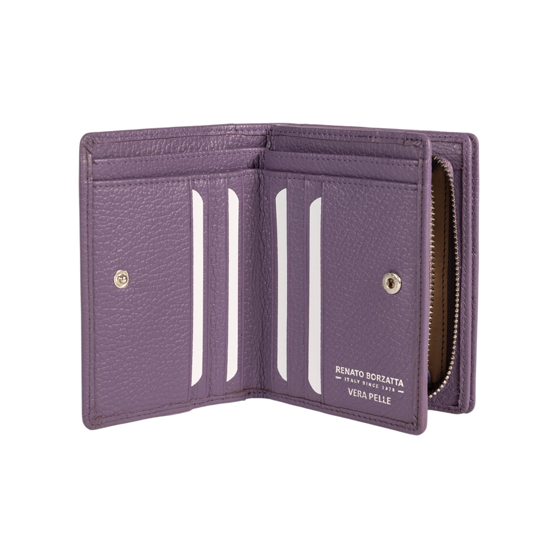 RB1080SY | Portafogli Donna Made in Italy in Vera Pelle grana Dollaro. Colore Viola. Dimensioni (da chiuso): cm 13 x 9 x 2,5